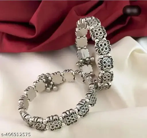 Silver Sterling Silver Kada  (Pack of 2)